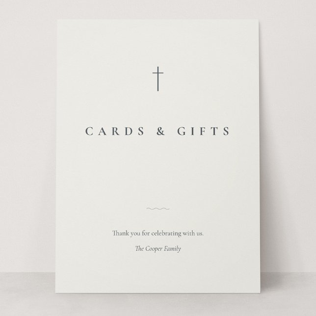 Letrero de mesa de tarjetas y regalos de cruz mini (Grace | Stone - 6.5 x 8.75" Cards & Gifts Card Sign)