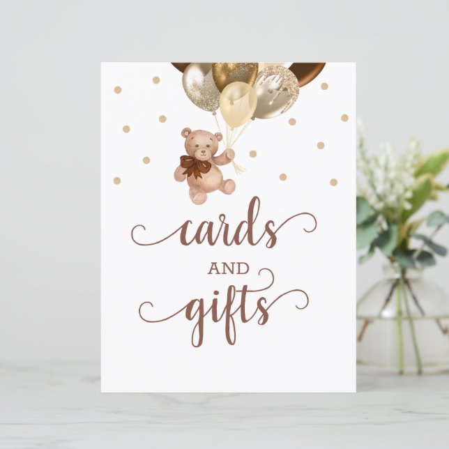 Letrero de mesa de tarjetas y regalos de osito de  (Anverso de pie)