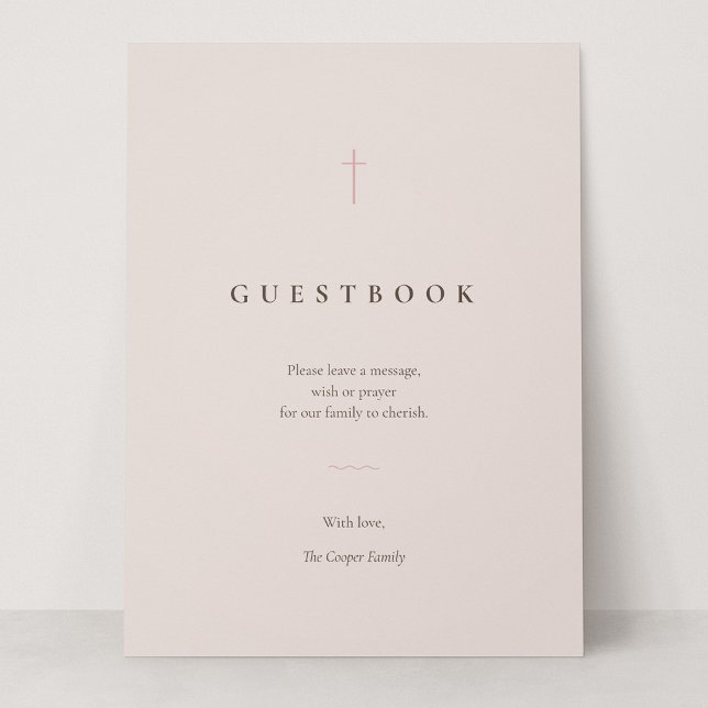 Letrero de mesa para libro de invitados con cruz m (Grace | Blush - Sign Our Guestbook Card Sign, 6.5 x 8.75")