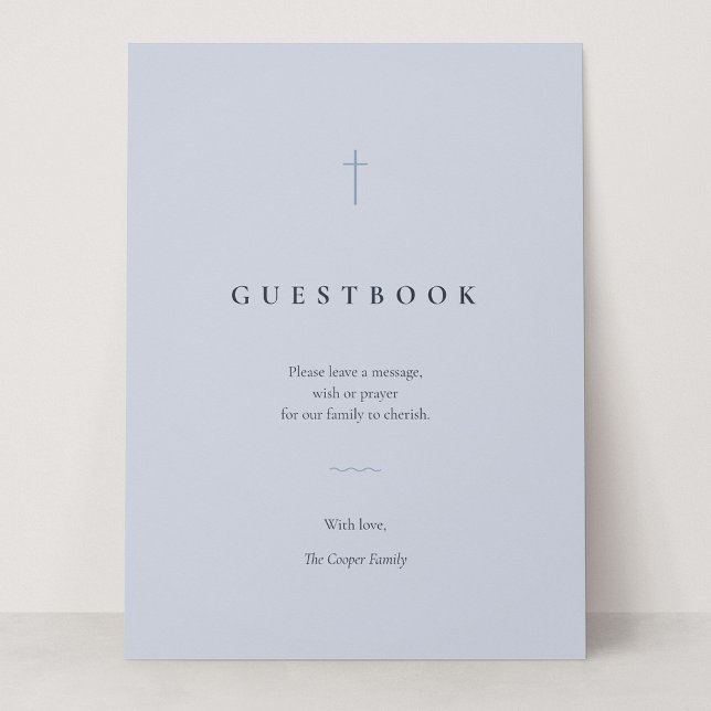 Letrero de Mesa para Libro de Invitados con Cruz M (Grace | Blue - Sign Our Guestbook Card Sign, 6.5 x 8.75")