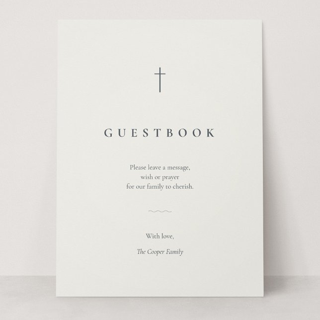 Letrero de Mesa para Libro de Invitados con Cruz M (Grace | Stone - Sign Our Guestbook Card Sign, 6.5 x 8.75")