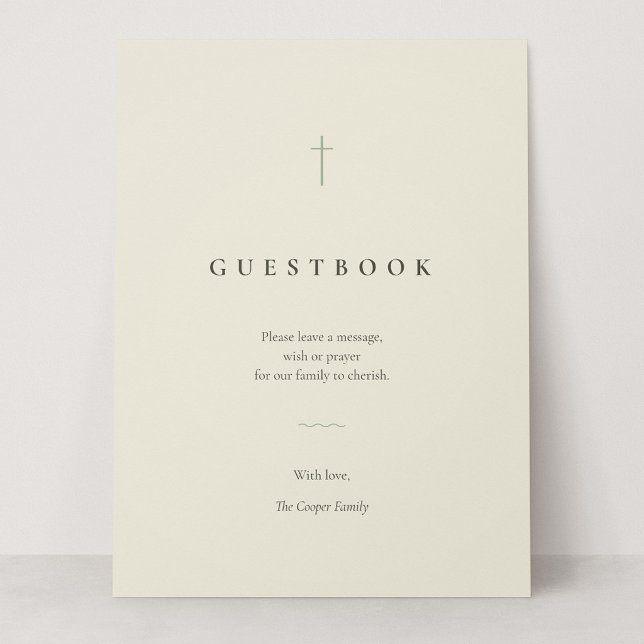 Letrero de mesa para libro de invitados con cruz m (Grace | Sage - Sign Our Guestbook Card Sign, 6.5 x 8.75")