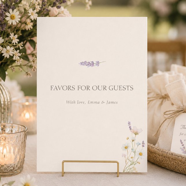 Letrero de Mesa para Recuerdos de Boda de Flores S (Bohemian Wildflowers Wedding Favors Tabletop Sign)