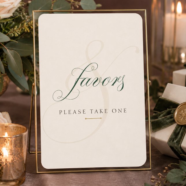 Letrero de Mesa para Recuerdos de Boda en Verde Es (Emerald Green Gold Wedding Favors Tabletop Sign)
