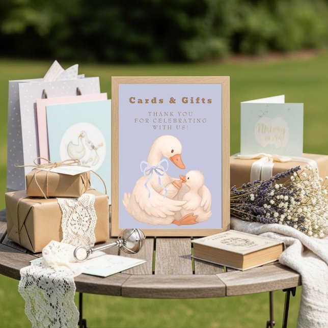 Letrero de mesa para tarjetas y regalos de Ganso T (Blue Silly Goose Cards and Gifts Table Sign)