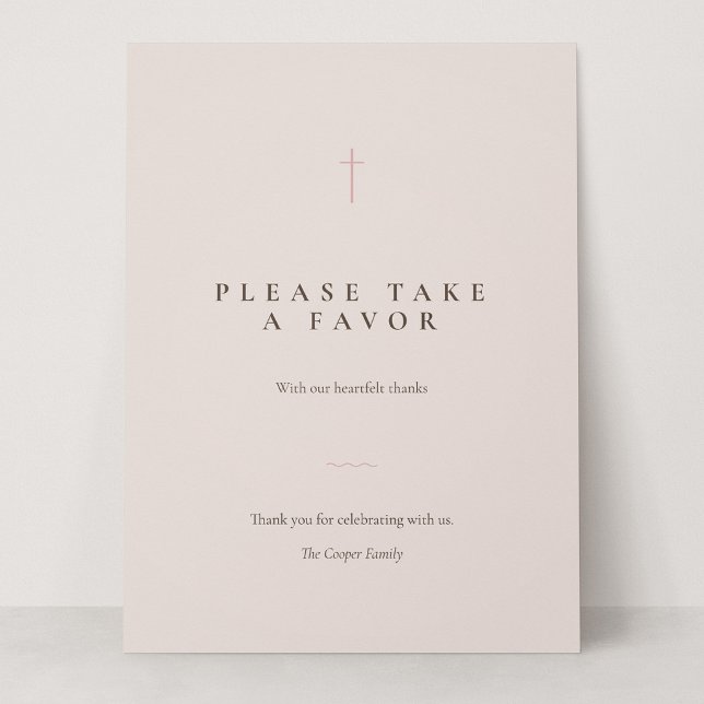 Letrero de Mesa para Tomar un Favor de Cruz Mínima (Grace | Blush - Please Take a Favor 6.5 x 8.75" Card Sign)