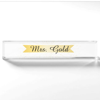 Letrero de nombre de escritorio con banner dorado