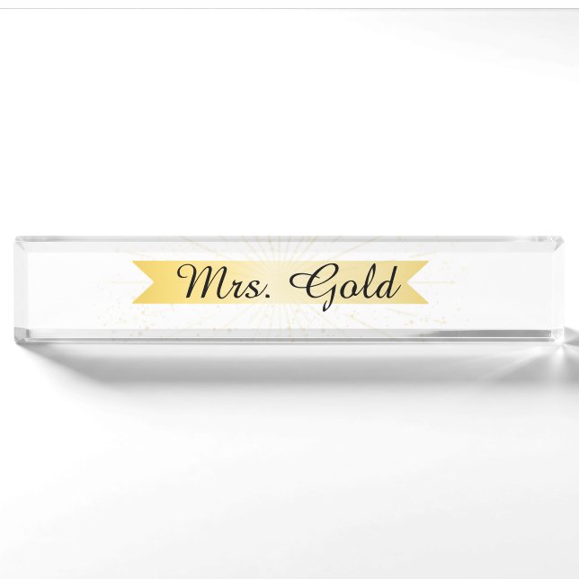 Letrero de nombre de escritorio con banner dorado  (Anverso)
