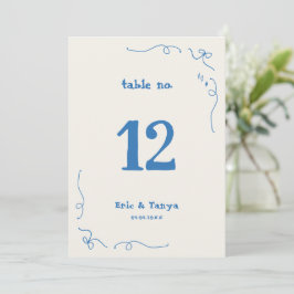 Letrero de Número de Mesa de Boda 5x7 Dibujado a M