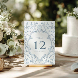 Letrero de número de mesa de boda con cresta azul
