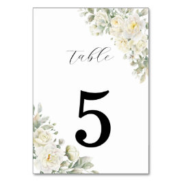 Letrero de número de mesa de boda con rosas blanca