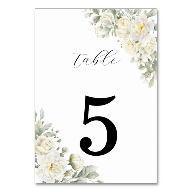 Letrero de número de mesa de boda con rosas blanca (Reverso)
