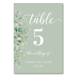 Letrero de número de mesa de boda de eucalipto ver