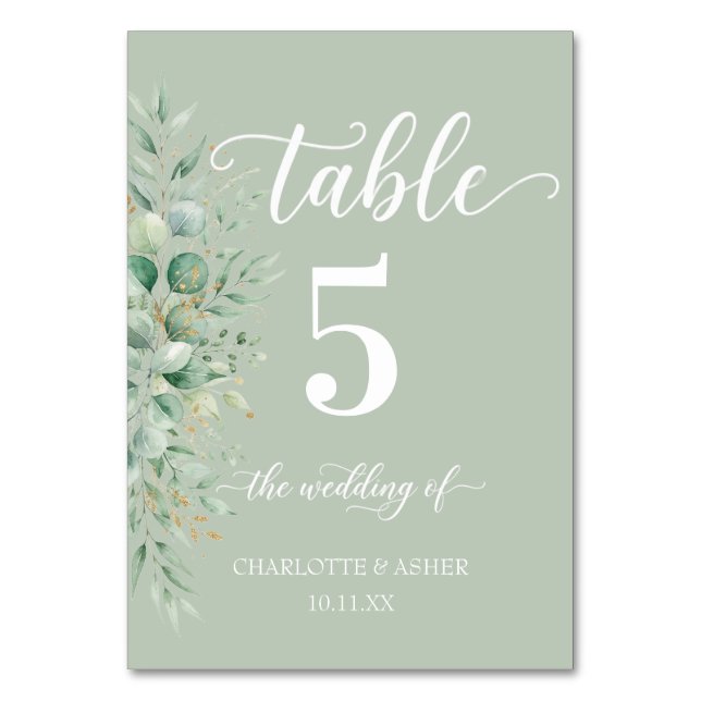 Letrero de número de mesa de boda de eucalipto ver (Anverso)