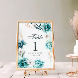 Letrero de número de mesa de boda de flor silvestr