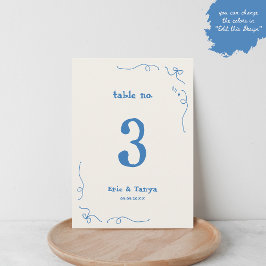 Letrero de Número de Mesa de Boda Dibujado a Mano 