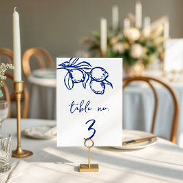 Letrero de número de mesa de boda Drawn Blue Lemon