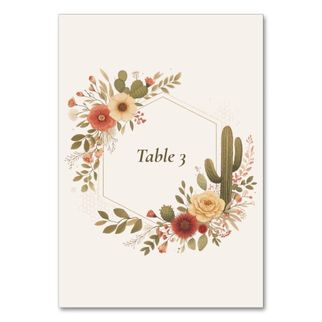 Letrero de número de mesa de boda Saguaro & Sage (Anverso)