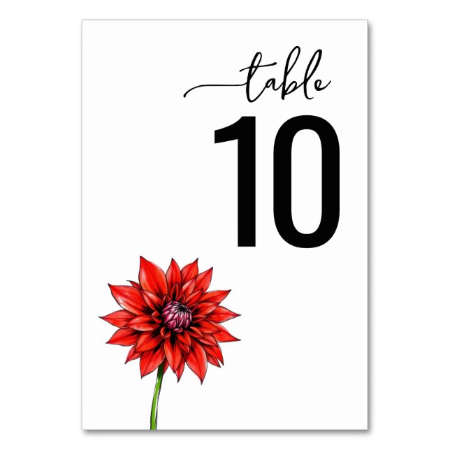 Letrero de Número de Mesa Floral Rojo Elegante (Anverso)