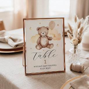 Letrero de número de mesa para baby shower del oso