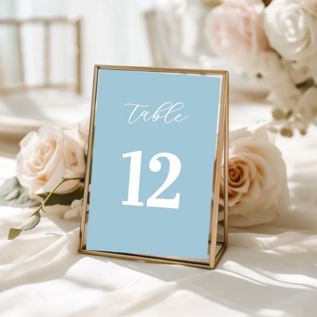 Letrero de Números de Mesa Azul Simple (table numbers, light blue decor, wedding tables, bridal shower, baptism party, simple minimalist)