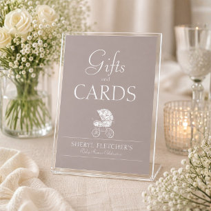 Letrero de regalos y tarjetas de baby shower neutr