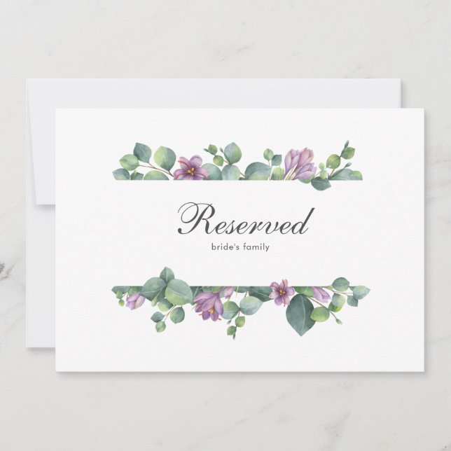 Letrero de Reserva de Boda con Follaje de Eucalipt (Anverso)