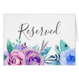 Letrero de reservado de boda floral púrpura y azul
