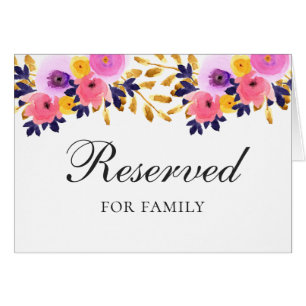 Letrero de reservado de boda floral rosa y púrpura