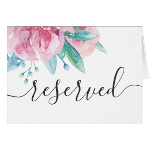 Letrero de reservado para boda floral con rubor ro