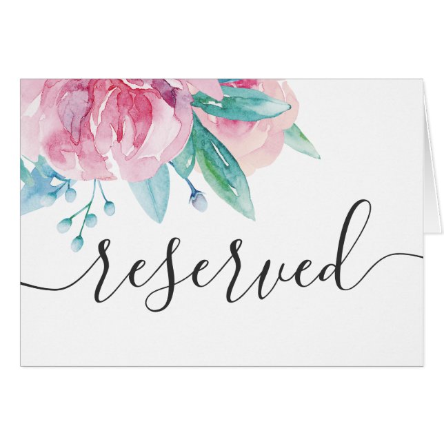 Letrero de reservado para boda floral con rubor ro (Anverso (Horizontal))