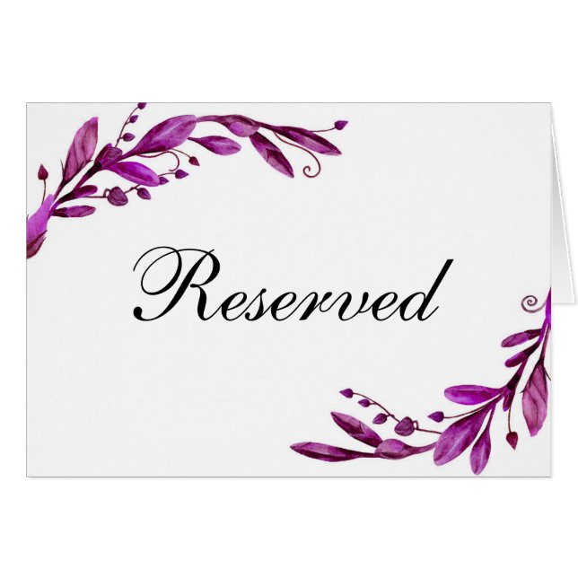 Letrero de reservado para boda morada. Tarjeta de  (Anverso (Horizontal))
