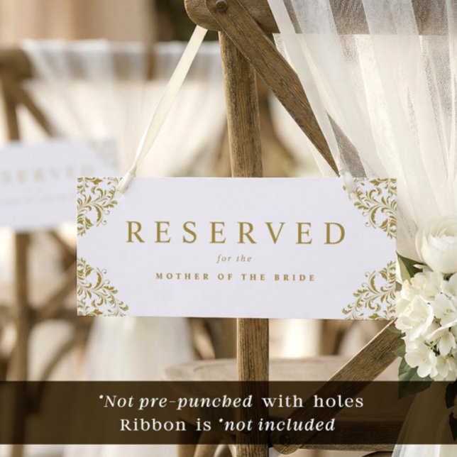 Letrero de Silla Reservada de Boda de Oro Simple E (Reserved cards to hang on chairs - these do not come pre-punched with holes or with ribbon.)