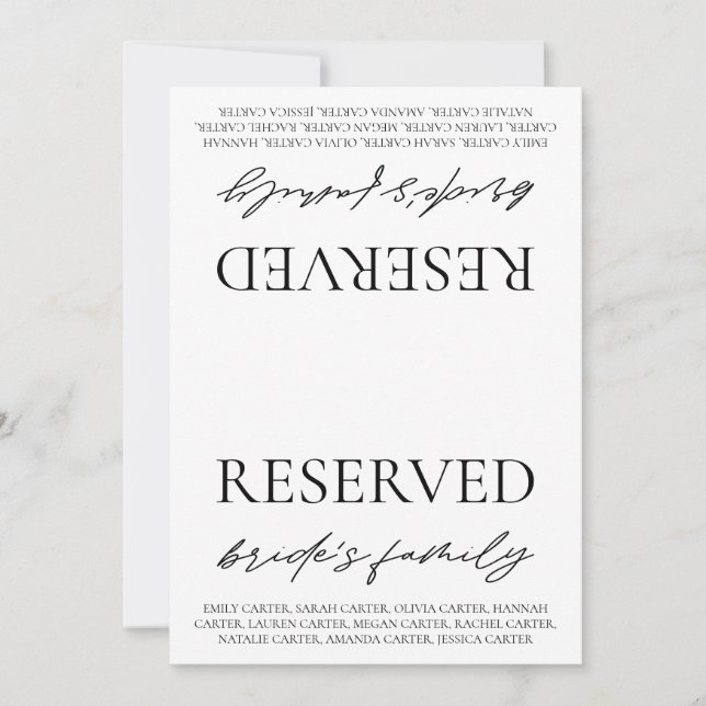 Letrero de Tarjeta de Reserva de Mesa de Boda Blan (Anverso)