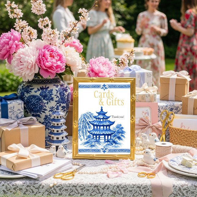 Letrero de tarjetas y regalos Blue Chinoiserie (Blue Chinoiserie Cards & Gifts Sign)