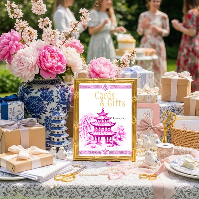 Letrero de tarjetas y regalos Chinoiserie rosa (Pink Chinoiserie Cards & Gifts Sign)