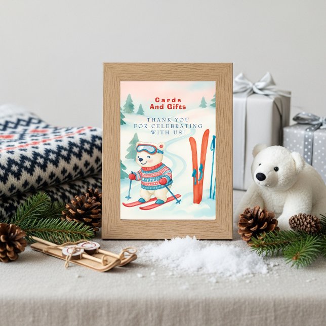 Letrero de tarjetas y regalos de osito polar bebé  (Après Bébé Ski baby Polar Bear Cards & Gifts Sign)