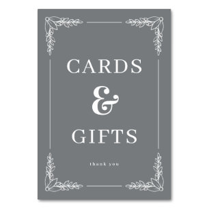 Letrero de tarjetas y regalos elegantes gris agrad
