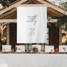 Letrero de tela de bienvenida de boda con guión de