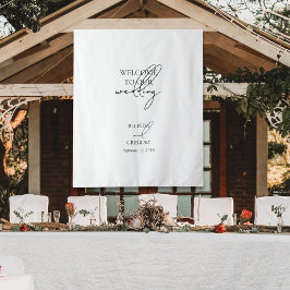 Letrero de tela de bienvenida de boda con guión de