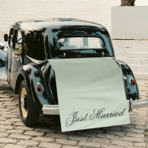 Letrero de tela para coche de boda verde recién ca