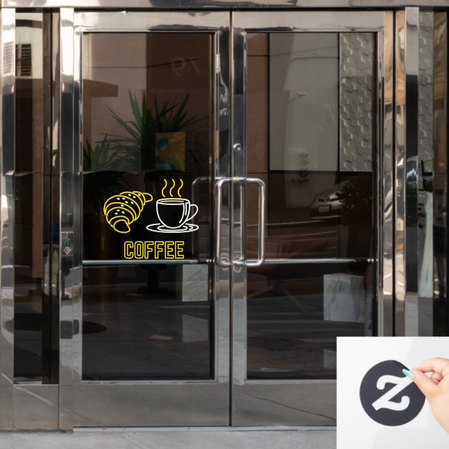Letrero de vinilo para ventana de café y croissant (Puerta de oficina)