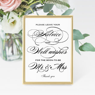 Letrero Elegante de Consejos para Boda de Negro co