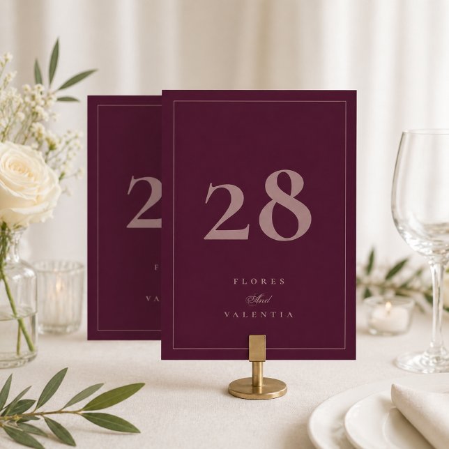 Letrero formal de número de mesa de boda de Borgoñ (Subido por el creador)