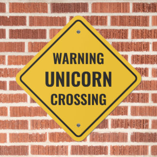 Letrero Metálico Advertencia divertida sobre el cruce de Unicorn