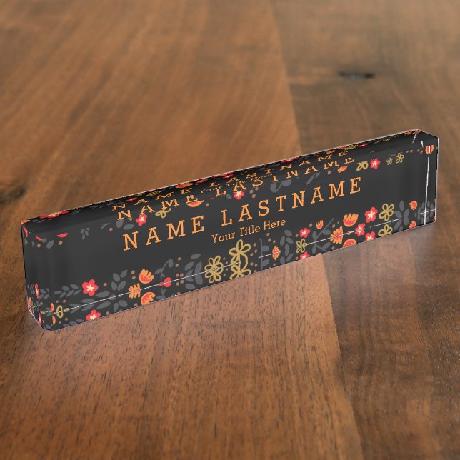 Letrero negro de encargo femenino floral elegante (Lateral)