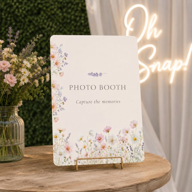 Letrero para cabina de fotos de boda de flores sil (Bohemian Wildflowers Wedding Photo Booth Sign)