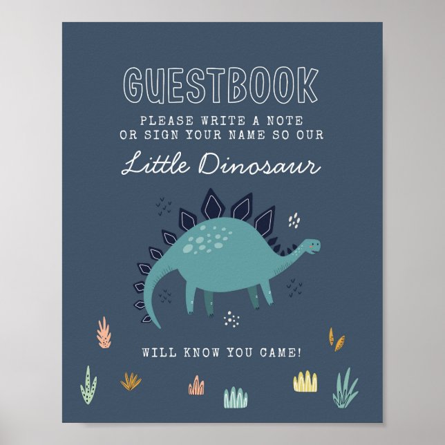 Letrero para libro de visitas de dinosaurio lindo (Frente)
