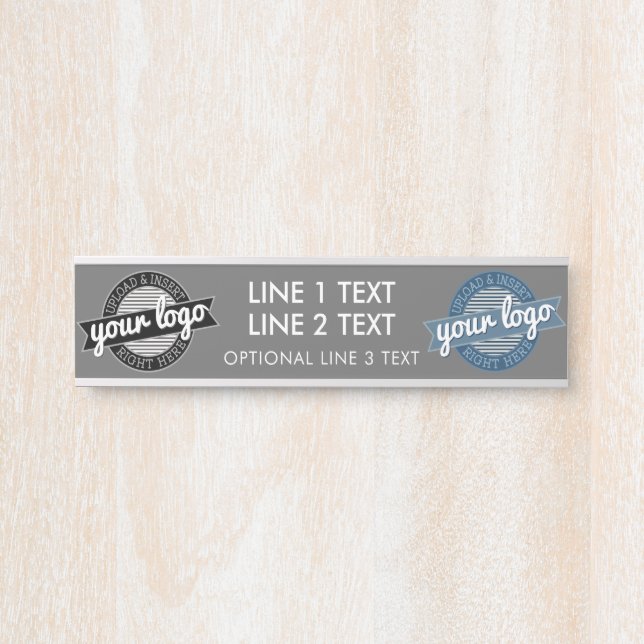 Letrero Para Puerta 2 Logotipos con 3 líneas de texto (Anverso)