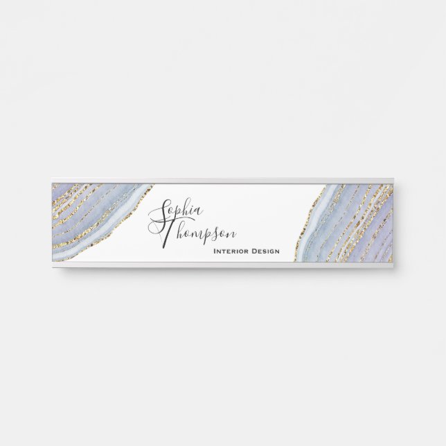 Letrero Para Puerta Ágata moderna de Geode de la lavanda del oro - (Anverso)